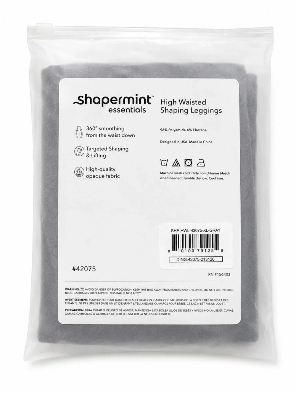NWT Shapermint Essentials High-Waisted Shaping Leggings Gray XL 14-16
